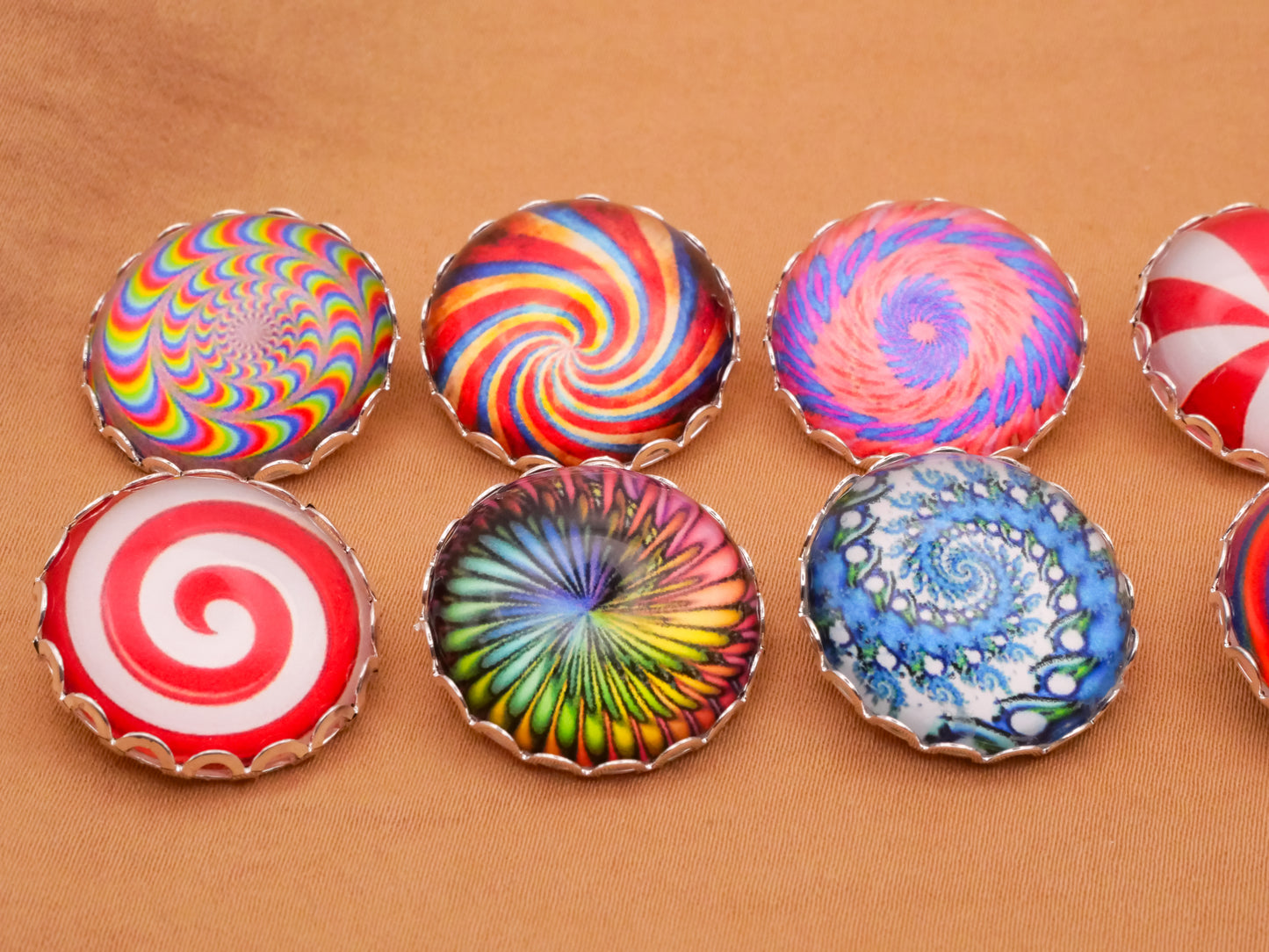 Circus Hypnotizing Glass Silver Metal Button Various 21mm