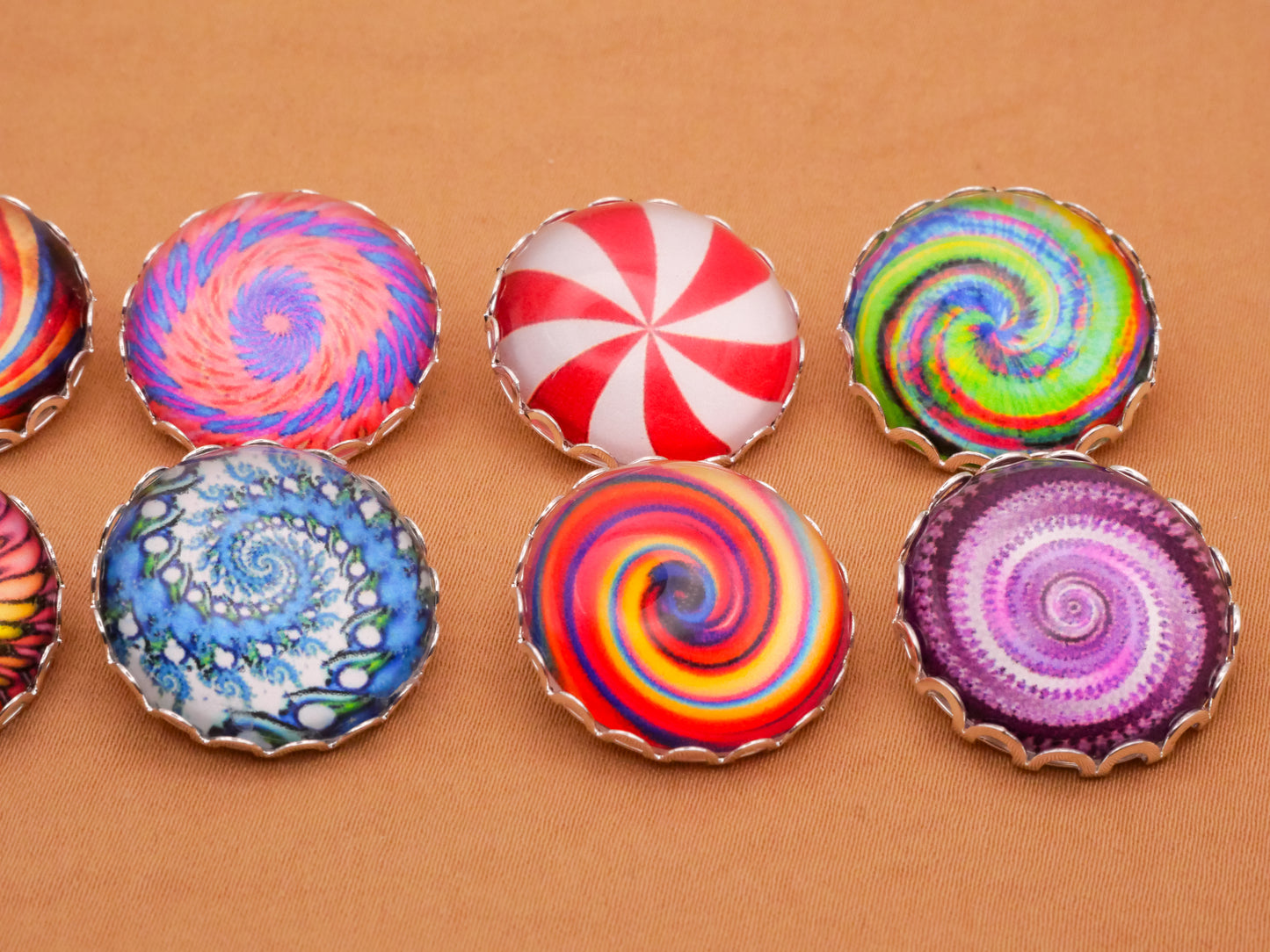 Circus Hypnotizing Glass Silver Metal Button Various 21mm