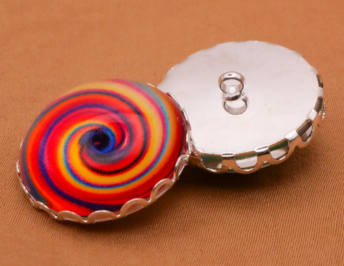 Circus Hypnotizing Glass Silver Metal Button Various 21mm