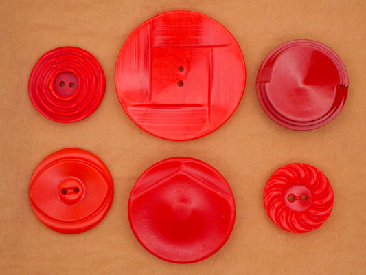 Vibrant Red Vintage Plastic Button Various 22-42mm