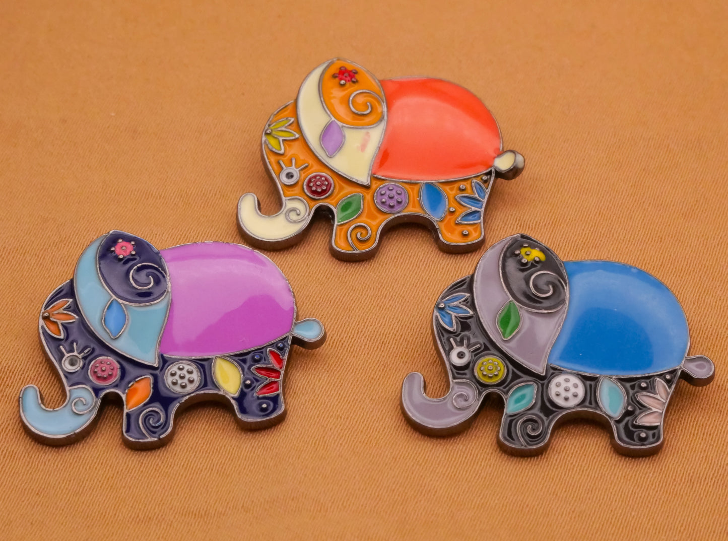 Elephant Patchwork Enamel Metal Button Various 21x26mm