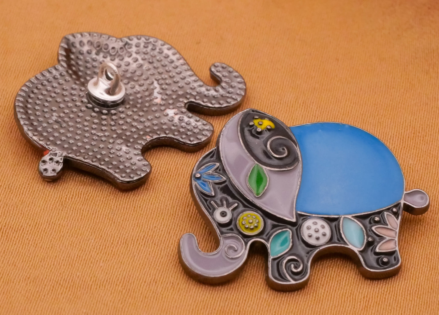 Elephant Patchwork Enamel Metal Button Various 21x26mm