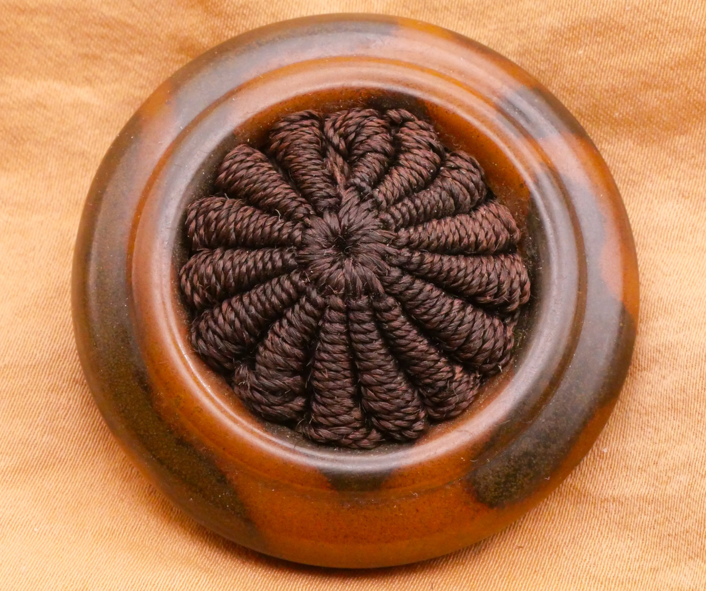 Animal Print Early Plastic Fabric Thread Design Large Vintage Button 45mm