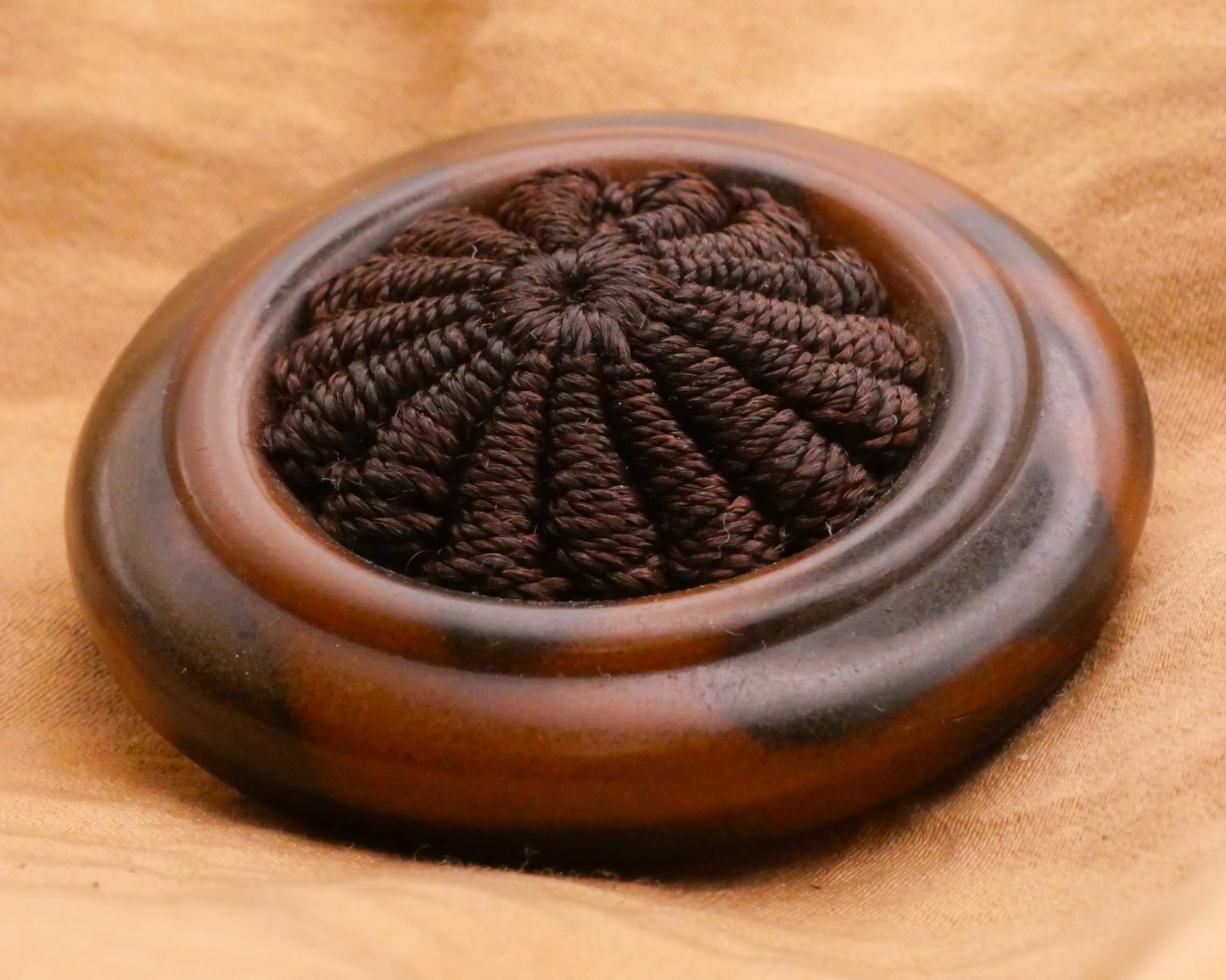 Animal Print Early Plastic Fabric Thread Design Large Vintage Button 45mm