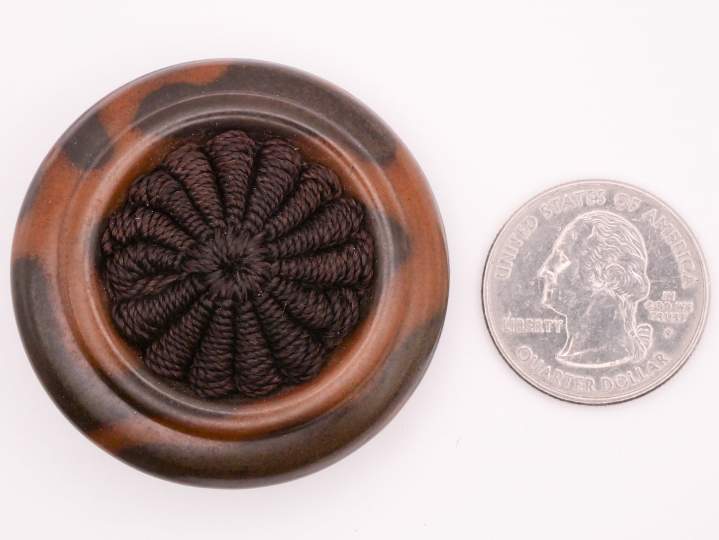 Animal Print Early Plastic Fabric Thread Design Large Vintage Button 45mm
