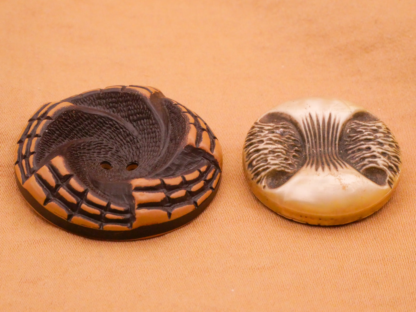 Brown Buffed Celluloid Abstract Design Early Plastic Button Various 26x34mm