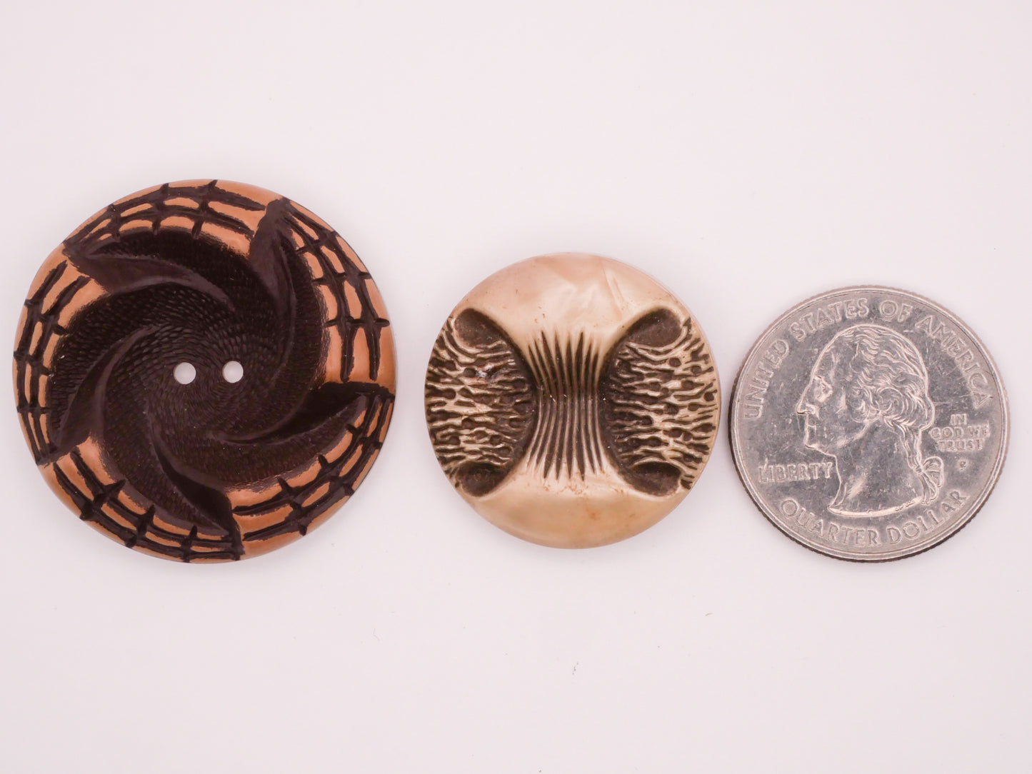 Brown Buffed Celluloid Abstract Design Early Plastic Button Various 26x34mm