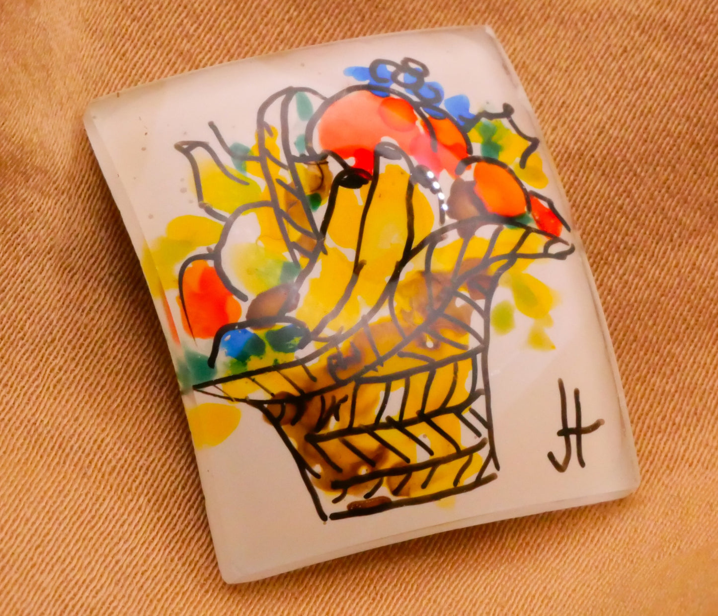 Fruit Basket Joyce Hendrickson Studio Hand-Painted Glass Button 21x24mm