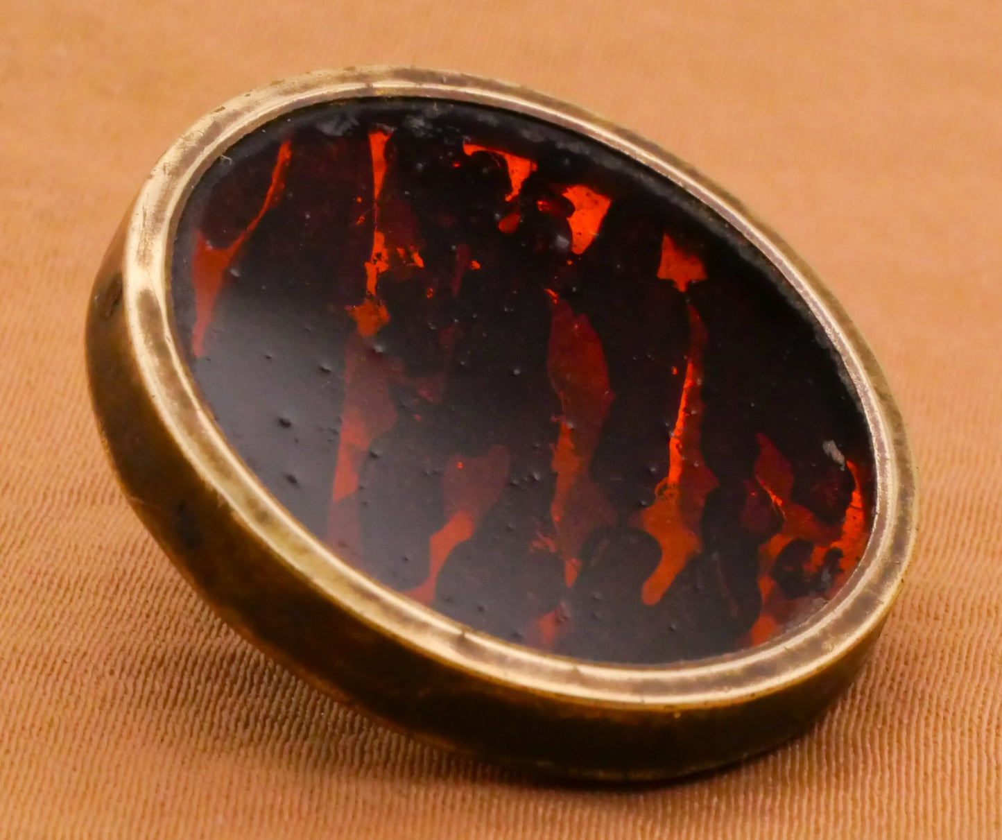 Tiger Stripe Amber Glass Brass Metal Drum Button 26mm