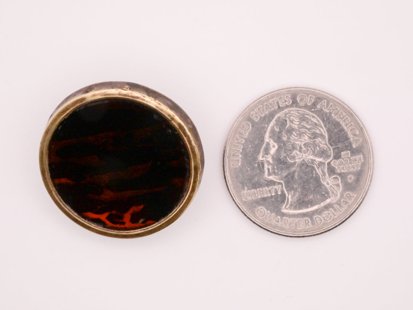 Tiger Stripe Amber Glass Brass Metal Drum Button 26mm