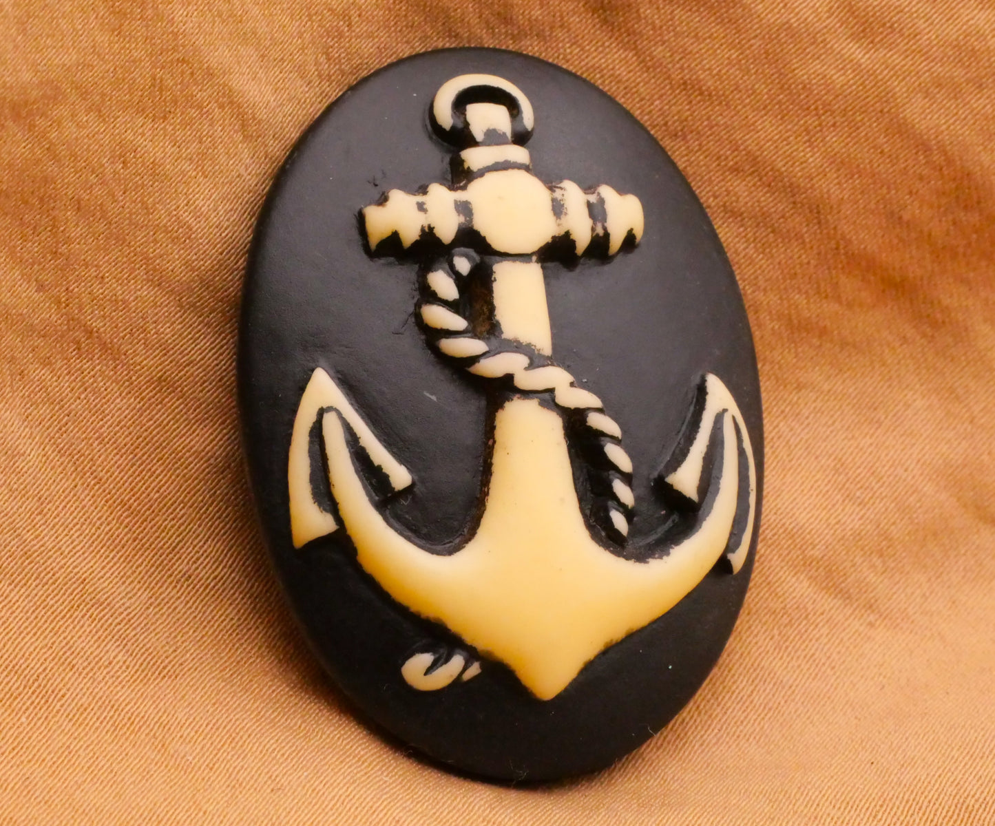 Anchor Nautical Ivory Black Resin Plastic Large Button 29x39mm