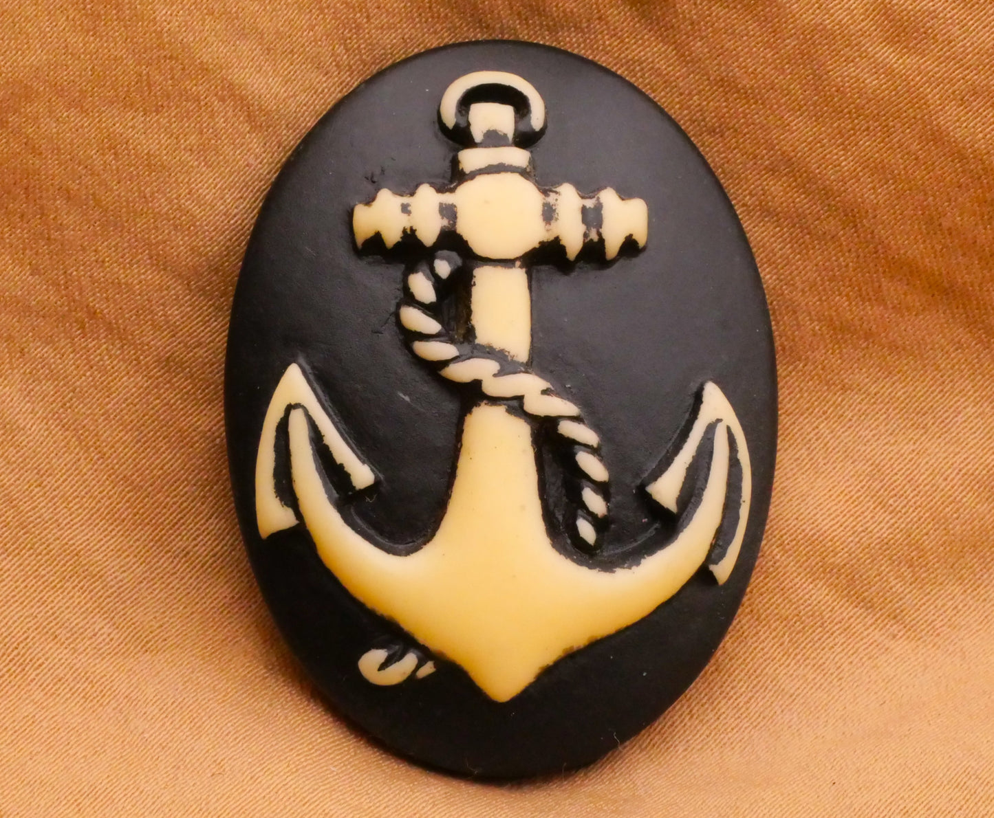 Anchor Nautical Ivory Black Resin Plastic Large Button 29x39mm