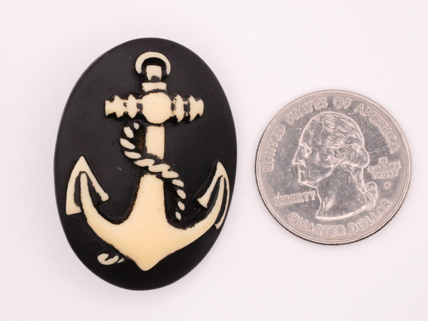 Anchor Nautical Ivory Black Resin Plastic Large Button 29x39mm
