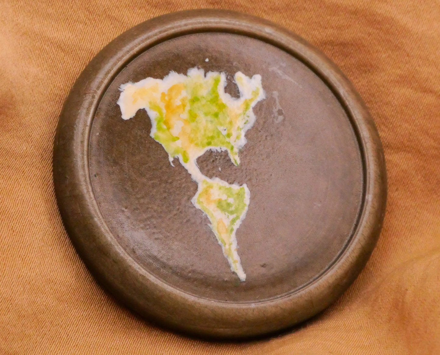 Earth Globe Americas Hand-Painted Large Plastic Nancy Breslawski Studio Button 43mm