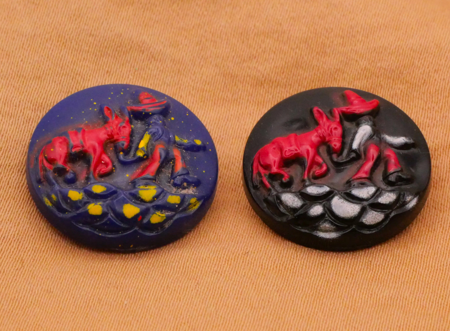 Man and Donkey Hand-Painted Vintage Plastic Button Various 18mm