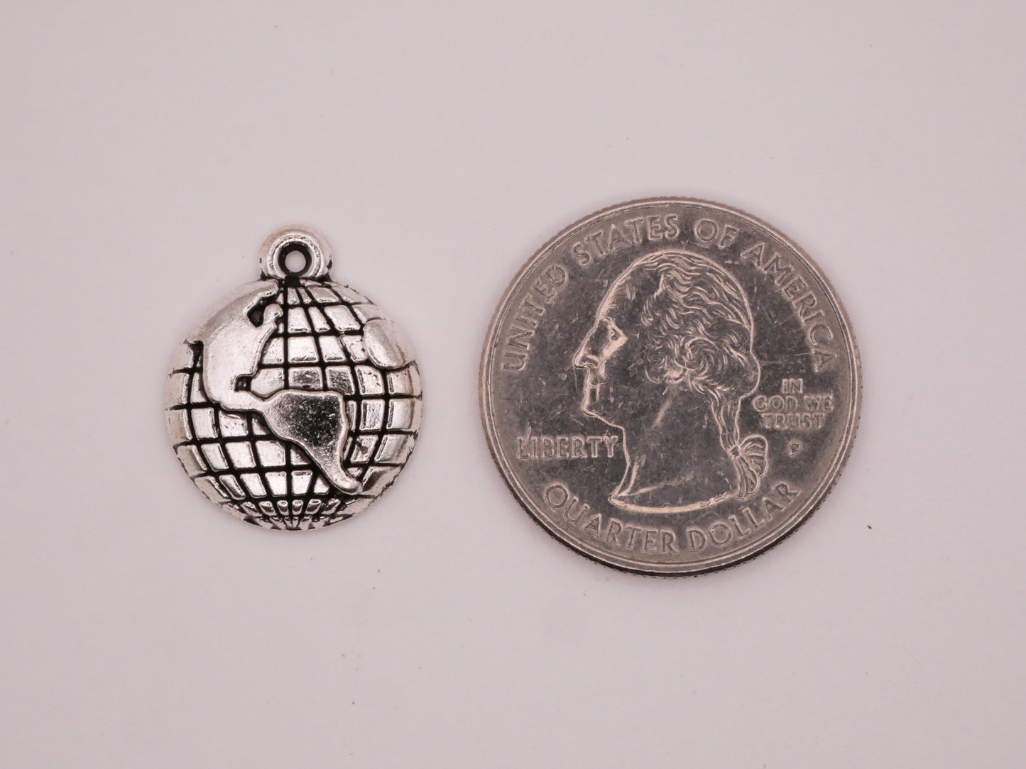 Earth Globe Grid Silver Metal Pair of Charms Embellishments 16x20mm