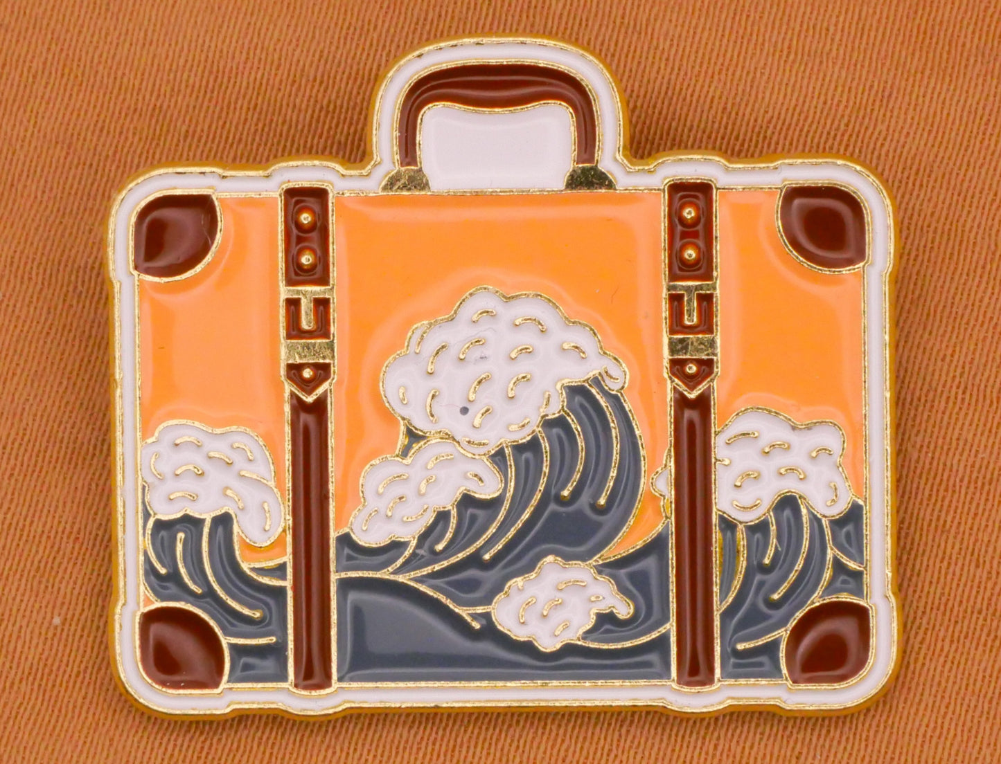Suitcase Luggage Travel Ocean Waves Enamel Metal Button 27x31mm