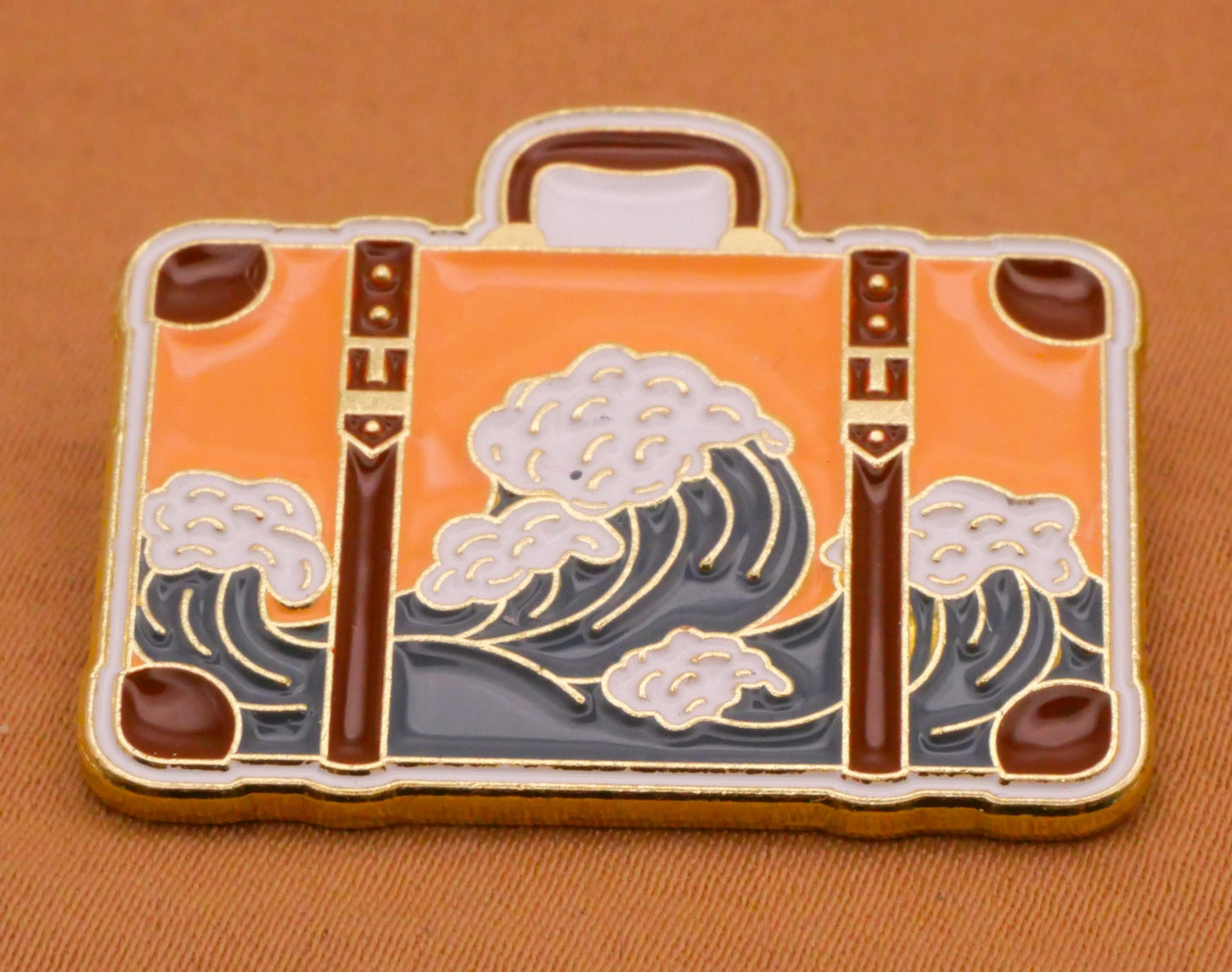 Suitcase Luggage Travel Ocean Waves Enamel Metal Button 27x31mm