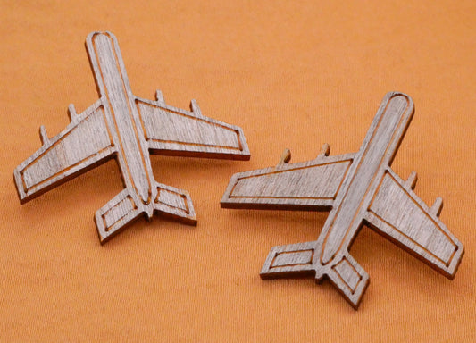 Airplane Vehicle Travel Silver Wood Pair of Buttons 34x35mm