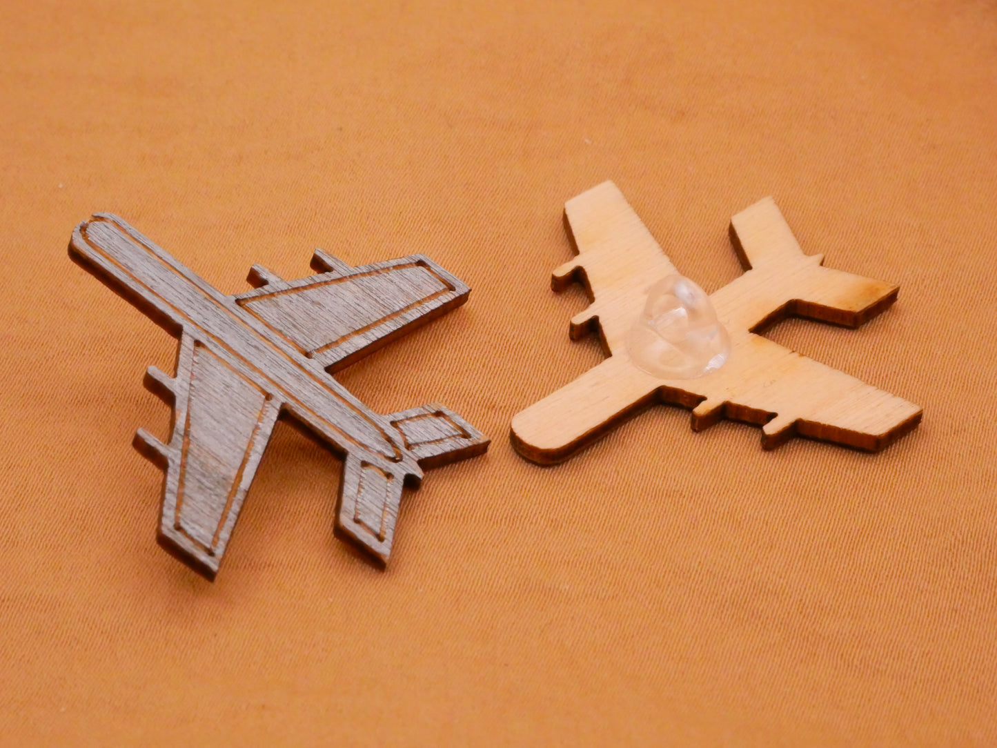 Airplane Vehicle Travel Silver Wood Pair of Buttons 34x35mm