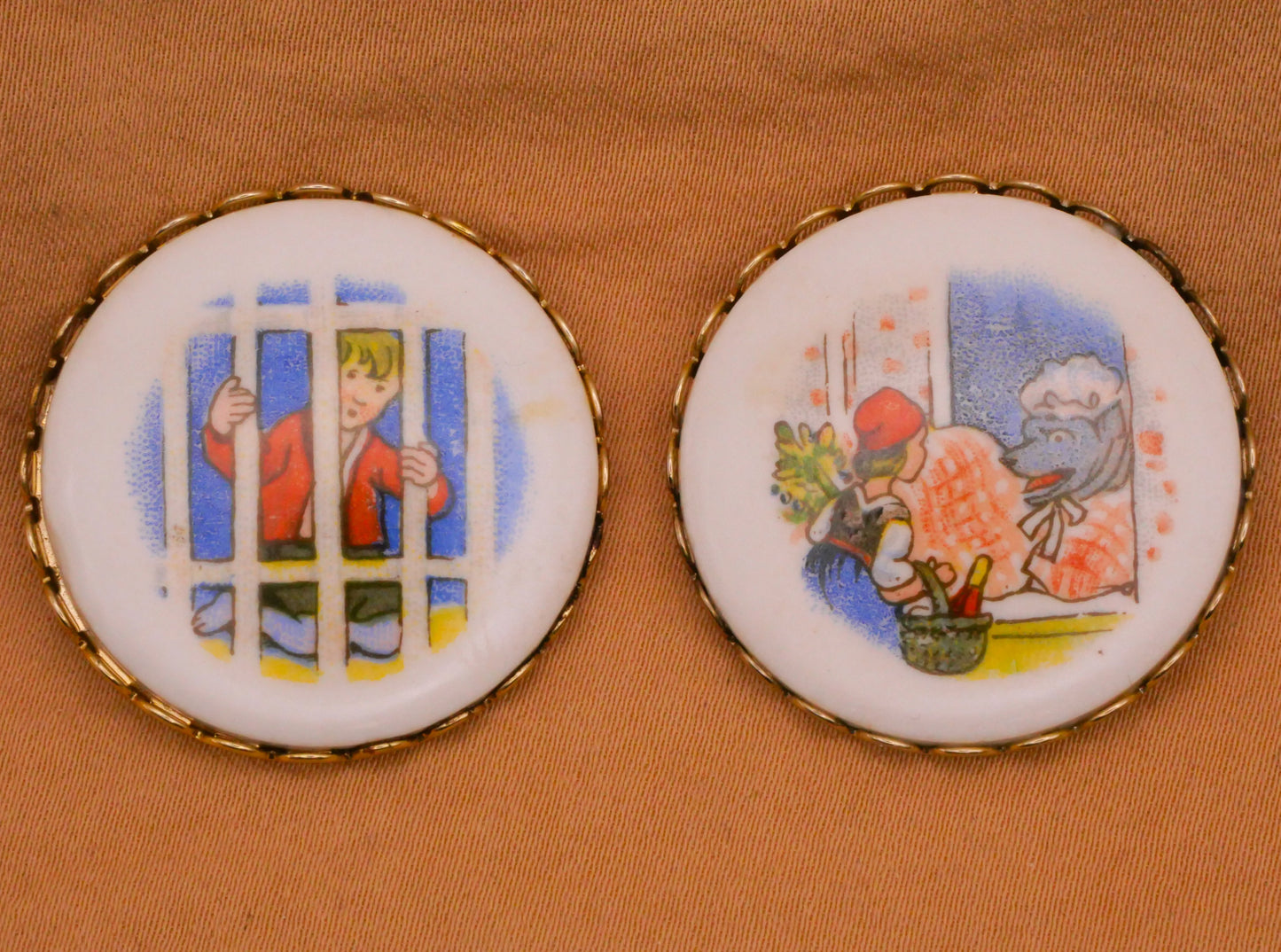 Storybook Folklore Scene Ceramic Metal Vintage Button Various 29mm