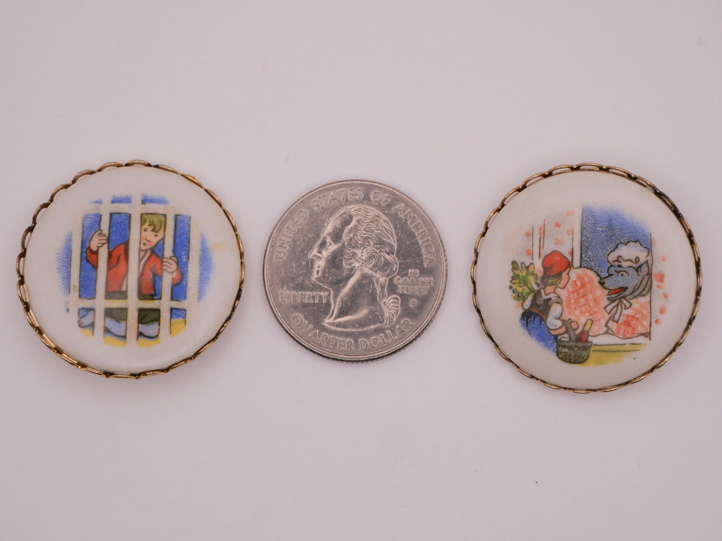 Storybook Folklore Scene Ceramic Metal Vintage Button Various 29mm