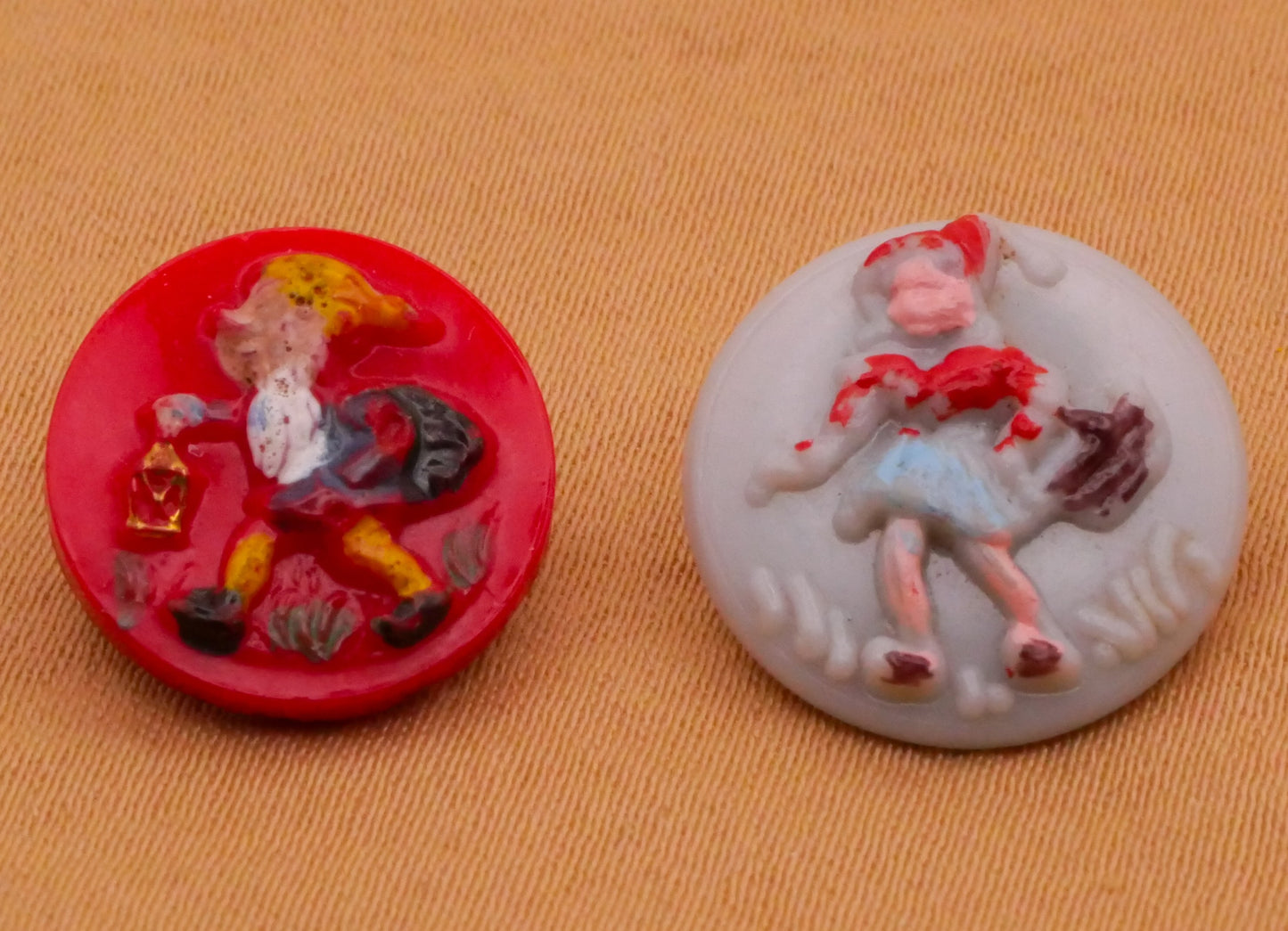 Gnome or Little Red Riding Hood Hand-Painted Vintage Button Various 13-15mm