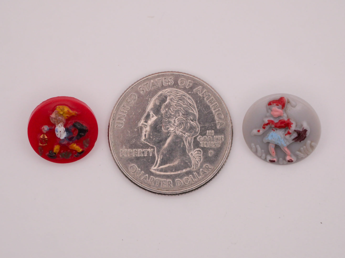 Gnome or Little Red Riding Hood Hand-Painted Vintage Button Various 13-15mm