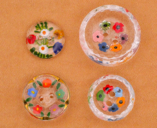 Flower Floral Intaglio Reverse Painted Vintage Glass Button Various 12-18mm