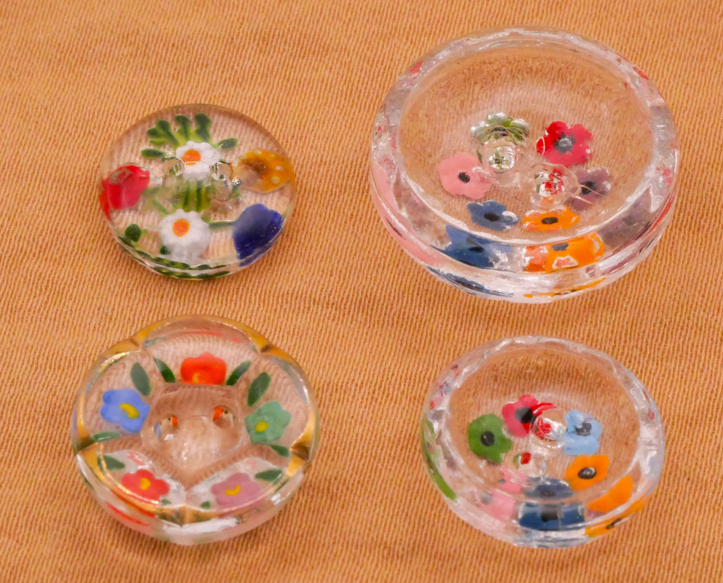 Flower Floral Intaglio Reverse Painted Vintage Glass Button Various 12-18mm