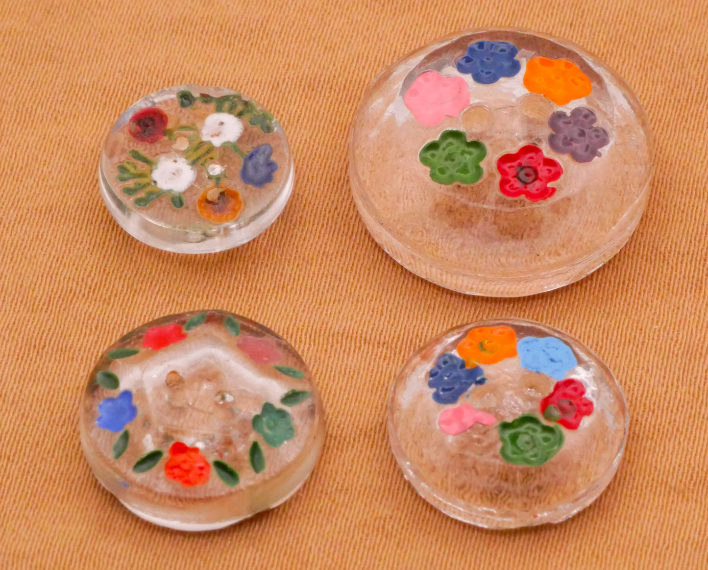 Flower Floral Intaglio Reverse Painted Vintage Glass Button Various 12-18mm