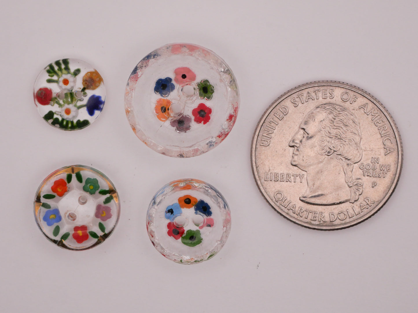 Flower Floral Intaglio Reverse Painted Vintage Glass Button Various 12-18mm