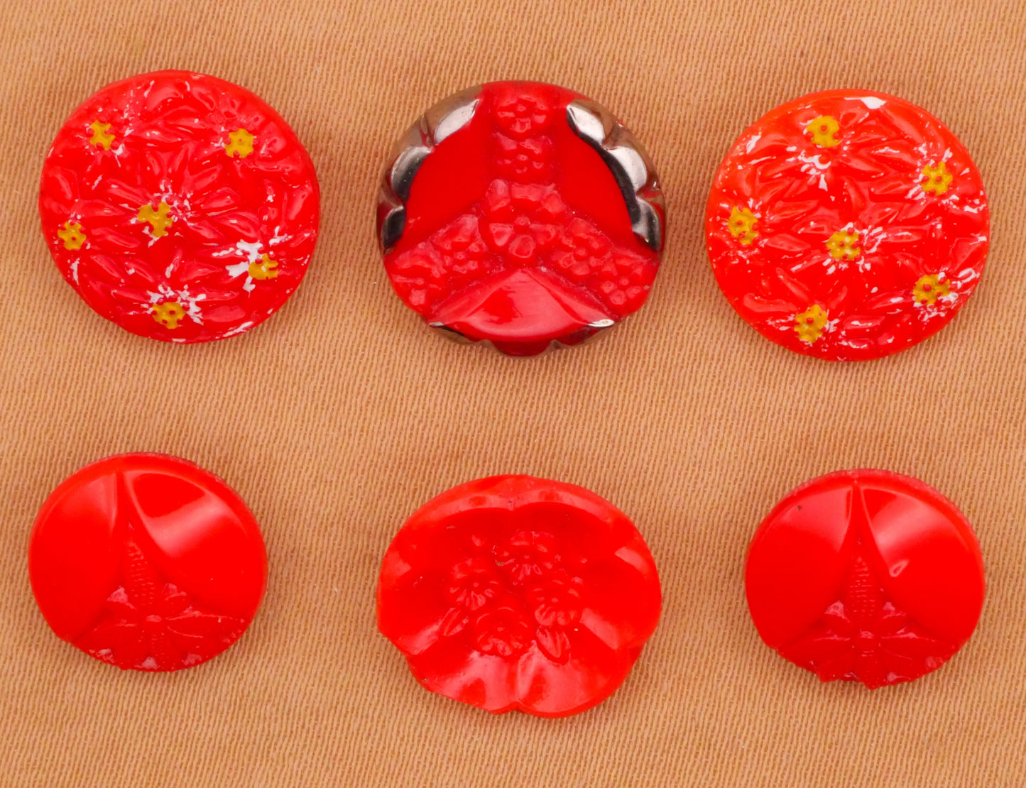 Flower Floral Vintage Red Glass Button Various 11-13mm