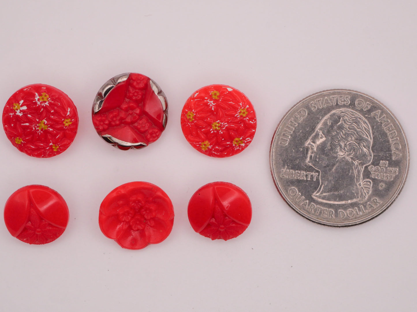Flower Floral Vintage Red Glass Button Various 11-13mm