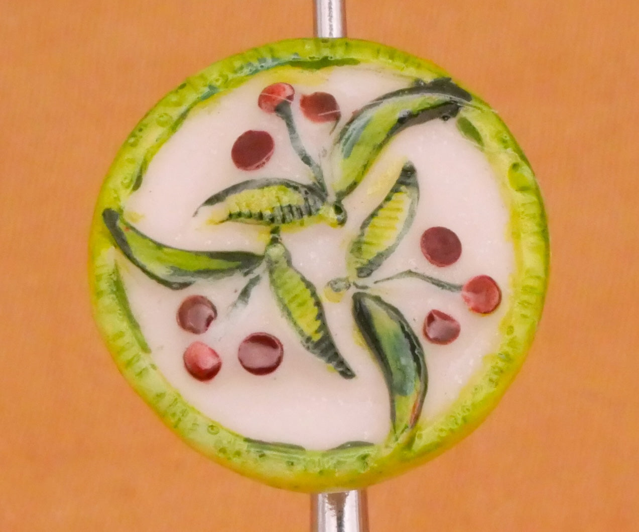 Cherry Cherries Fruit Hand-Painted Porcelain Ceramic Button 14mm