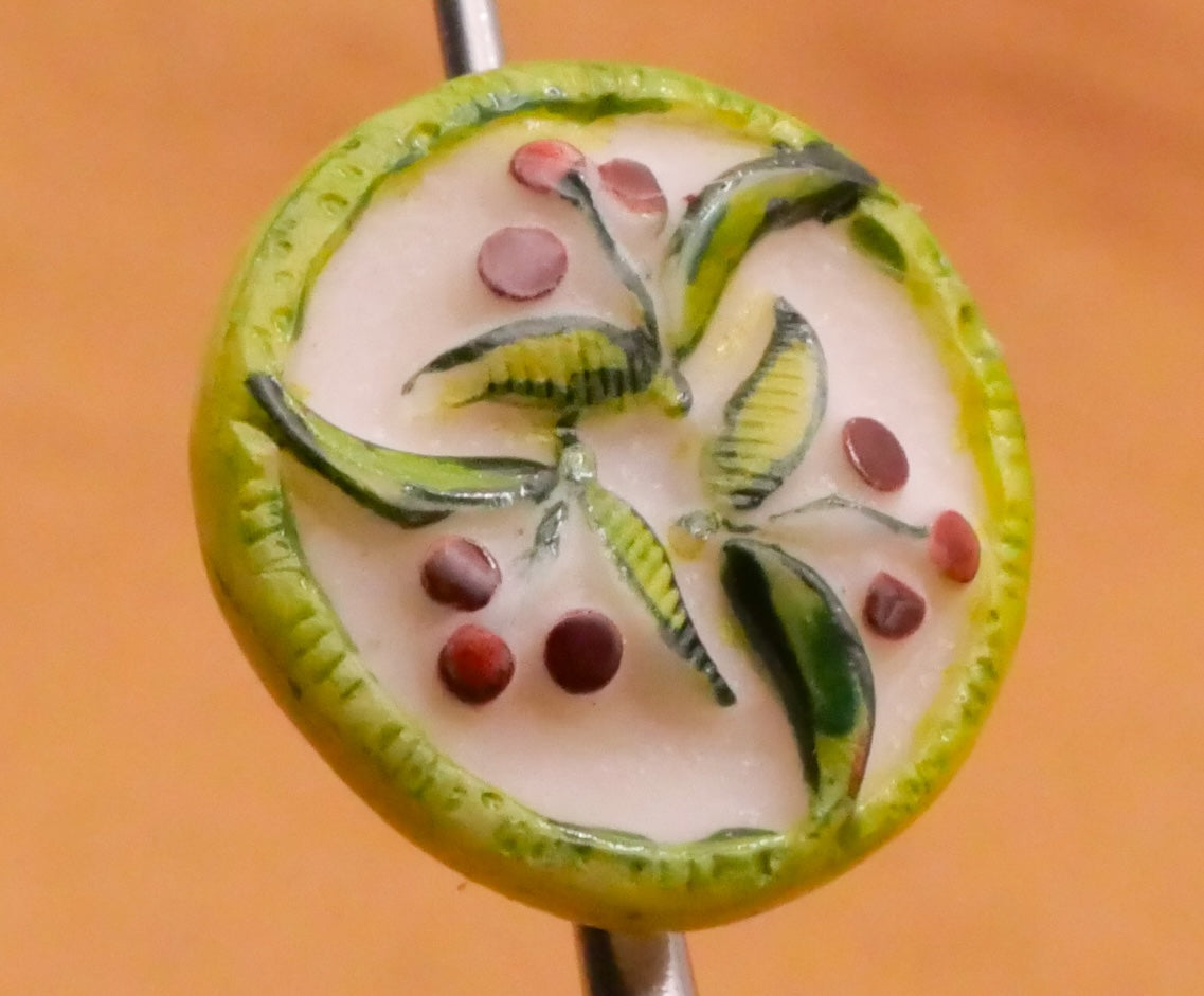 Cherry Cherries Fruit Hand-Painted Porcelain Ceramic Button 14mm