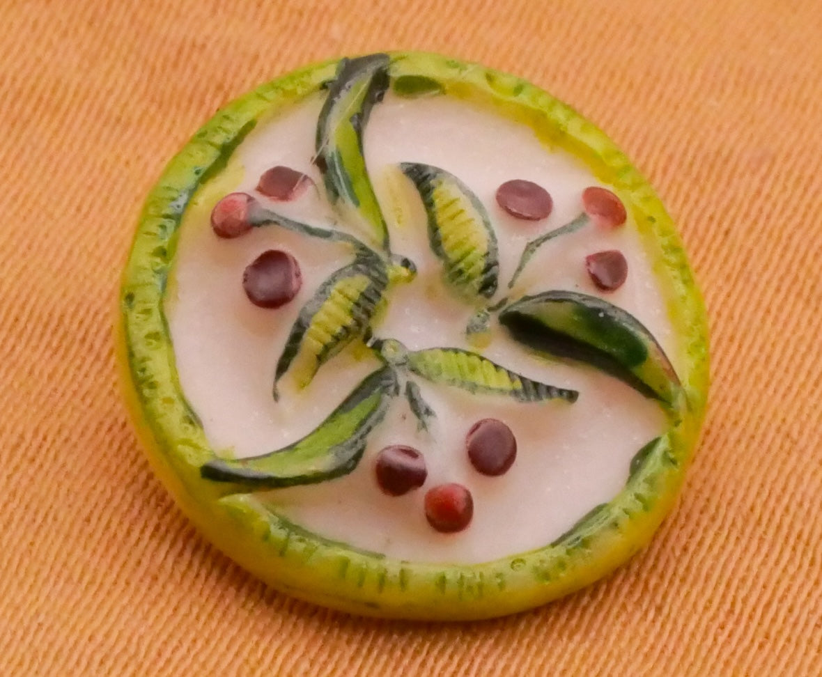 Cherry Cherries Fruit Hand-Painted Porcelain Ceramic Button 14mm