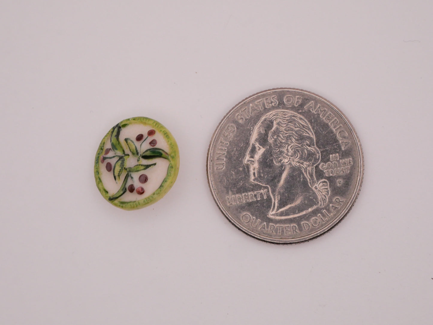 Cherry Cherries Fruit Hand-Painted Porcelain Ceramic Button 14mm
