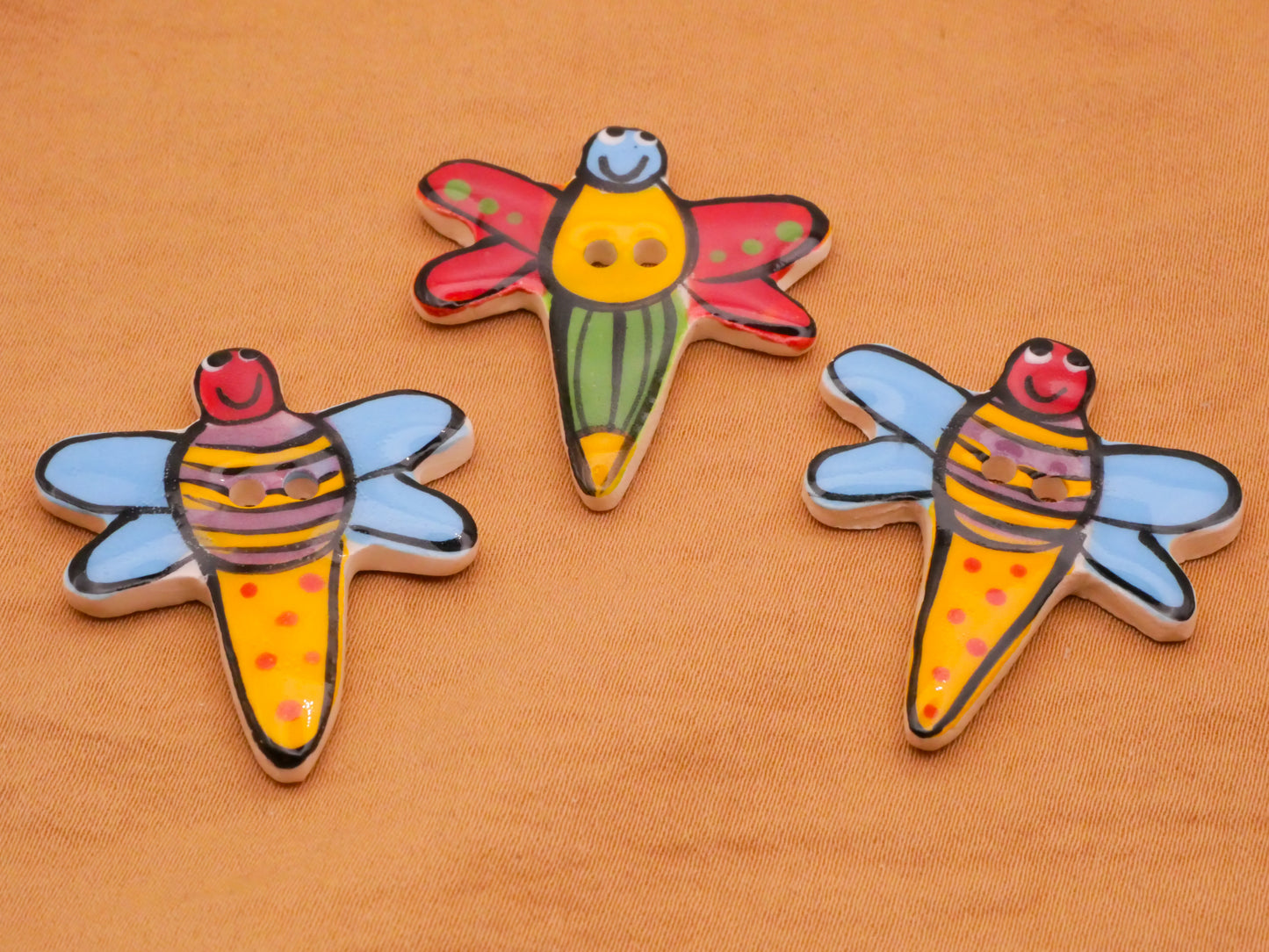 Dragonfly Insect Hand-Painted Ceramic Button Various 28x32mm