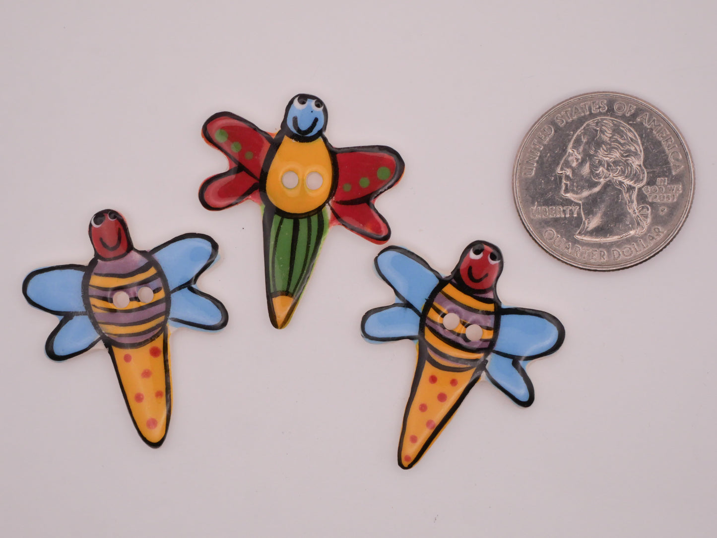 Dragonfly Insect Hand-Painted Ceramic Button Various 28x32mm
