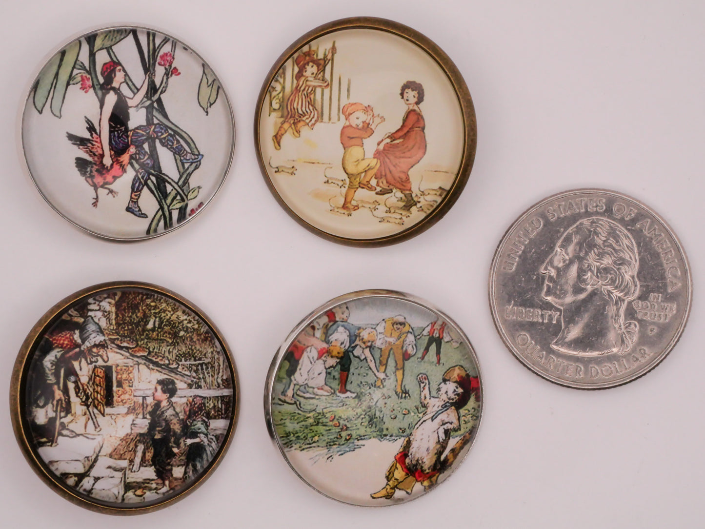Fairytale Storybook Illustration Glass Dome Metal Button Various 27mm