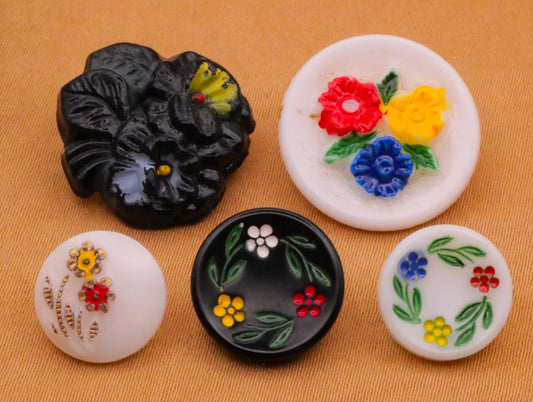 Flower Floral Hand-Painted Vintage Glass Button Various 11-18mm