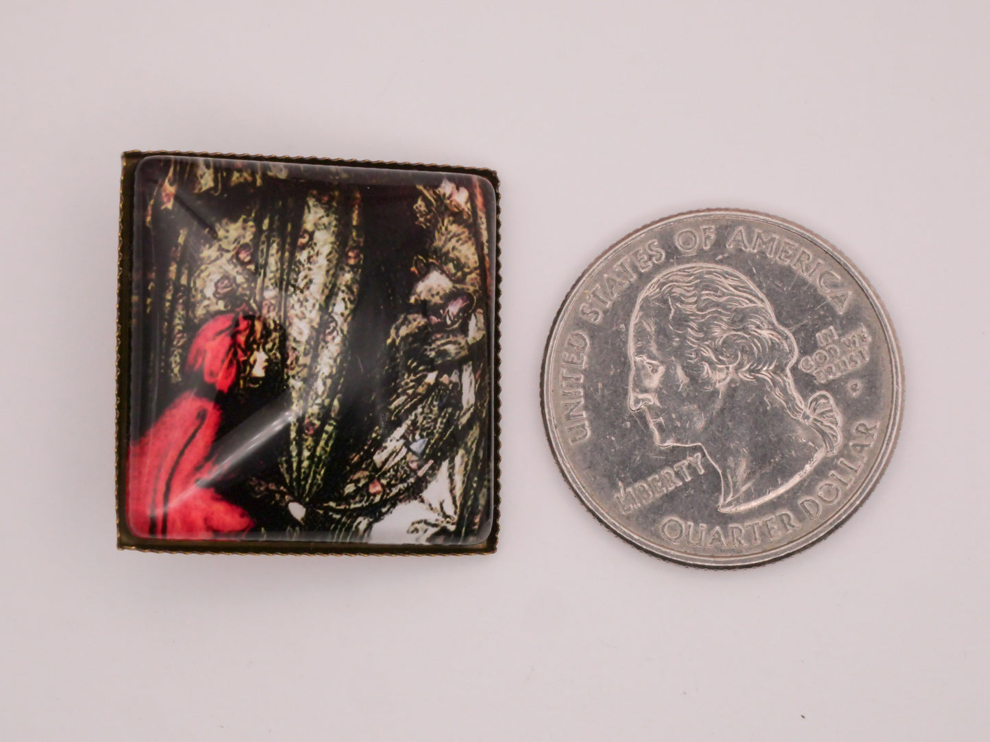 Little Red Riding Hood Wolf Grandma Square Glass Dome Metal Button 26mm