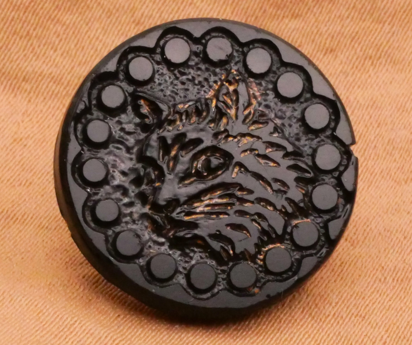 Cat or Bunny Rabbit Mirror Finish Luster Black Glass Antique Button Various 16-18mm