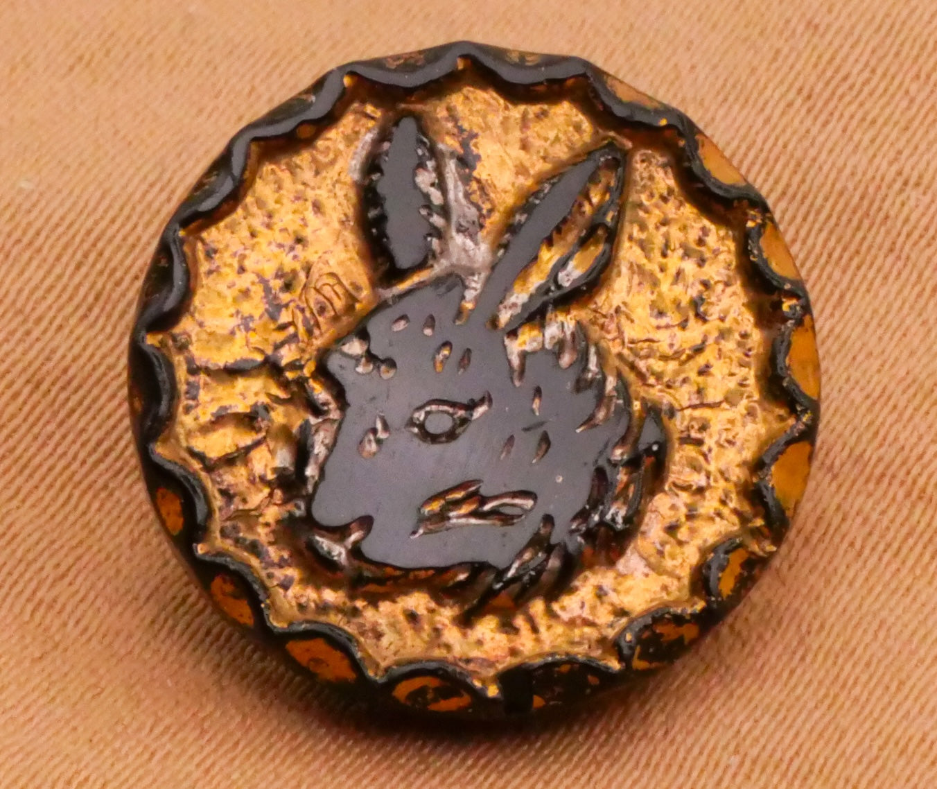Cat or Bunny Rabbit Mirror Finish Luster Black Glass Antique Button Various 16-18mm
