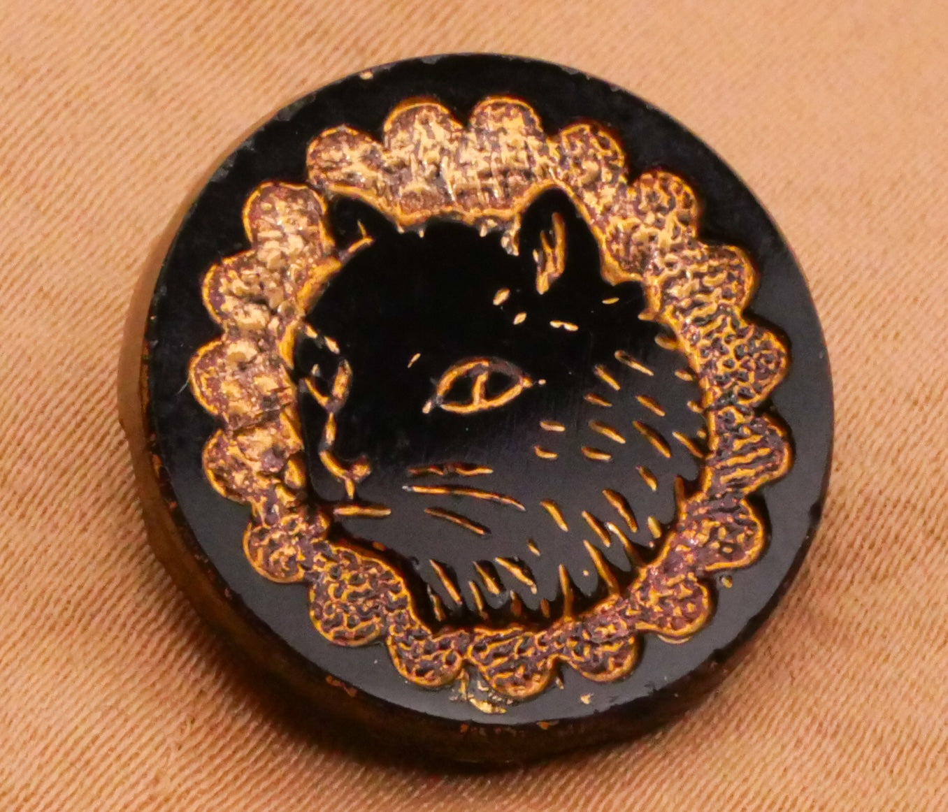 Cat or Bunny Rabbit Mirror Finish Luster Black Glass Antique Button Various 16-18mm