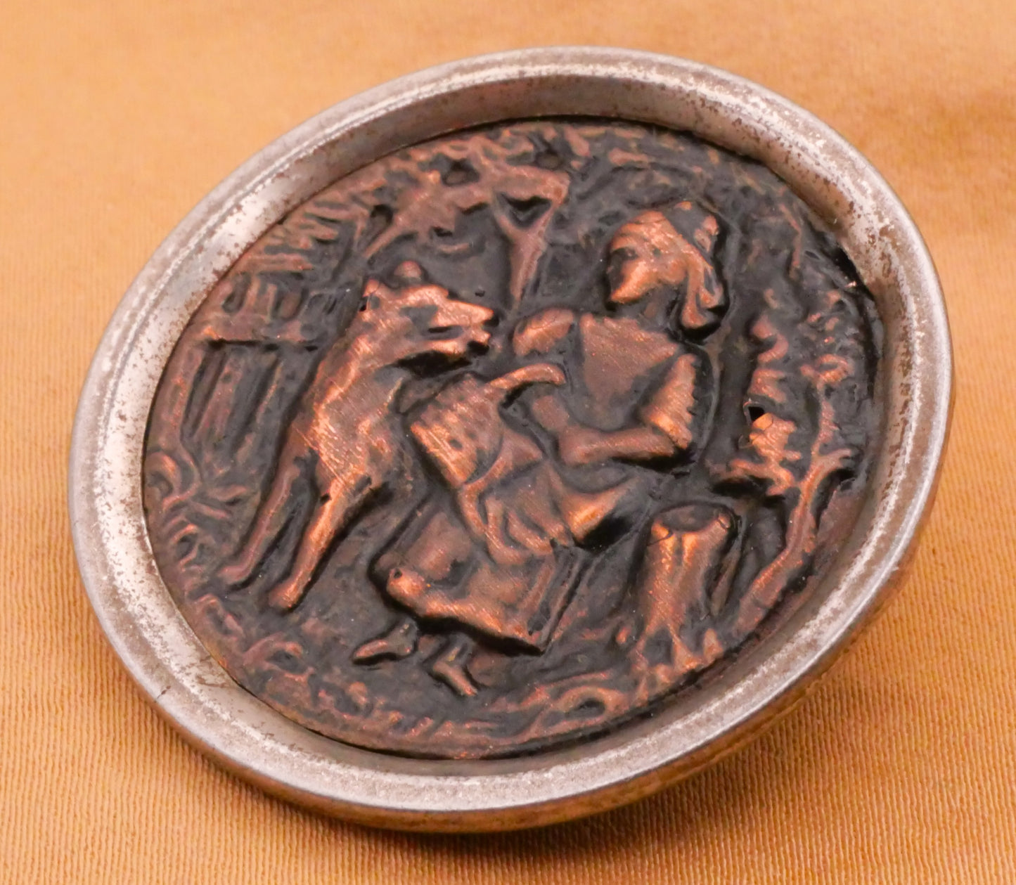 Little Red Riding Hood Wolf Copper Look Metal Large Victorian Button 37mm