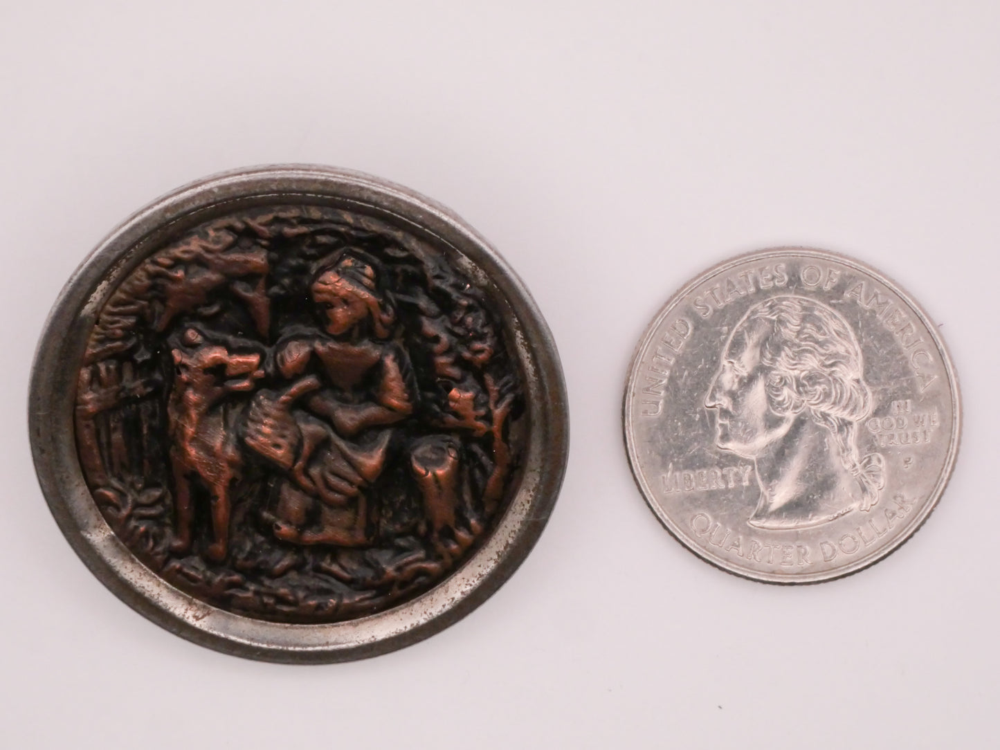 Little Red Riding Hood Wolf Copper Look Metal Large Victorian Button 37mm