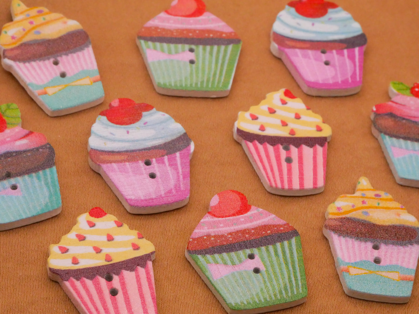 Cupcake Party Food Wood Assorted Set of Ten Buttons 19-27mm
