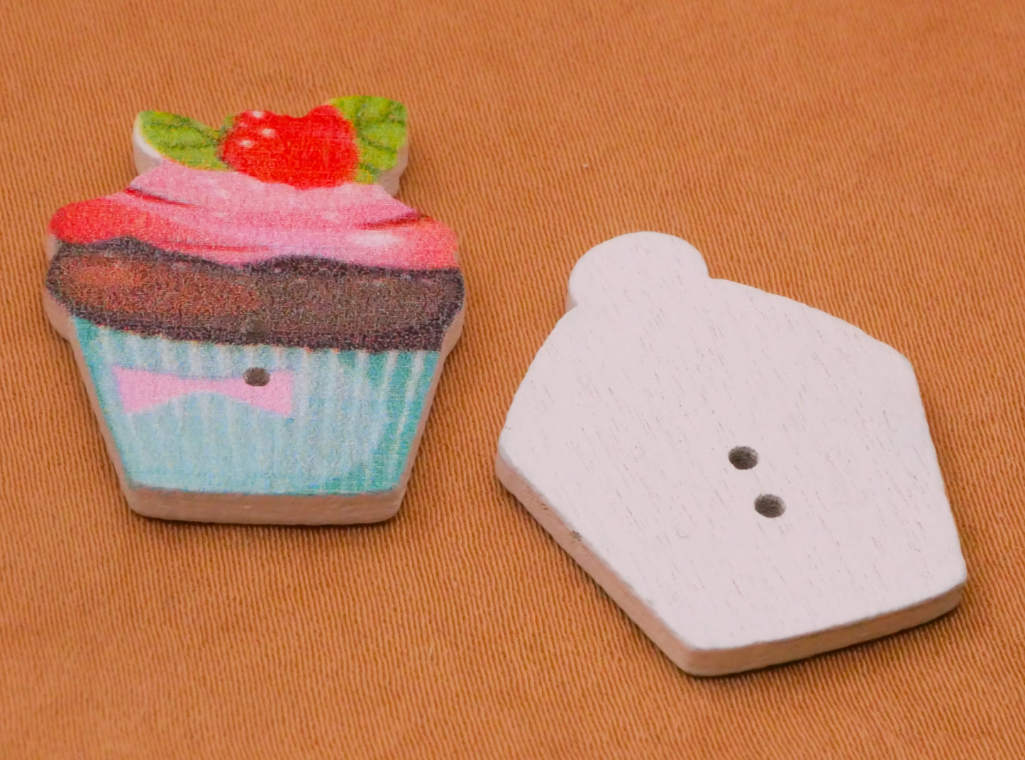 Cupcake Party Food Wood Assorted Set of Ten Buttons 19-27mm